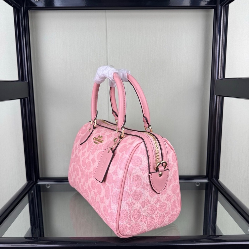 Coach Pastel Pink Logo Print Top Handle Satchel - Picture 3 of 8